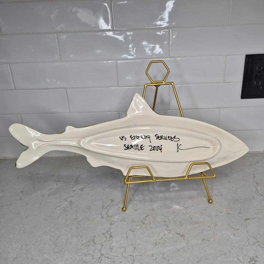 Amen Wardy Serving Platter Salmon Fish Multicolor‎ Ceramic Seattle 2004